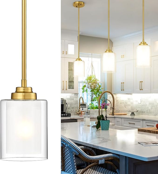 TENGXIN Modern Pendant Light, Brushed Gold Modern Pendant Light for Kitchen Island, Hanging Ceiling Light Fixture, Farmhouse Pendant Lighting for Dining Room Bedroom Bar Office,TXPLBG02