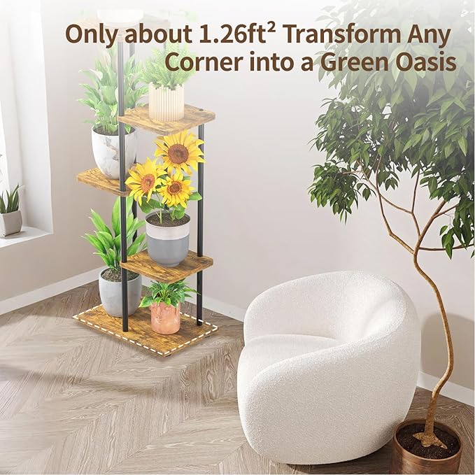 LASZOLA Black 4 Tiered Wood Plant Stand Indoor for Larger Heavy Duty Planter, Sturdy Multi Level Vertical Flowers Racks for Narrow Inside Floor, Decorate Shelving for Hold House Tree, Space Saving