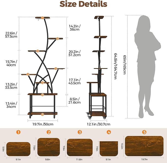 Plant Stand Indoor with Grow Lights 2 Pack Plant Stands Indoor 8 Tiered 64" Tall Plant Shelf for Indoor Growing Multiple Corner Metal Flower Holder Home Decor Display Shelves for Living Room Patio