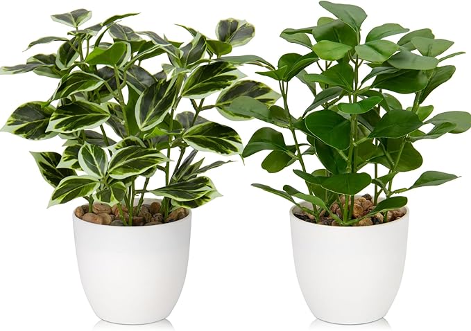 Briful 2PCS Fake Plants Artificial Greenery Potted Faux Lifelike Plant for Farmhouse Home Garden Party Decoration