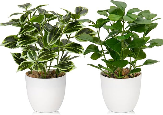 Briful 2PCS Fake Plants Artificial Greenery Potted Faux Lifelike Plant for Farmhouse Home Garden Party Decoration