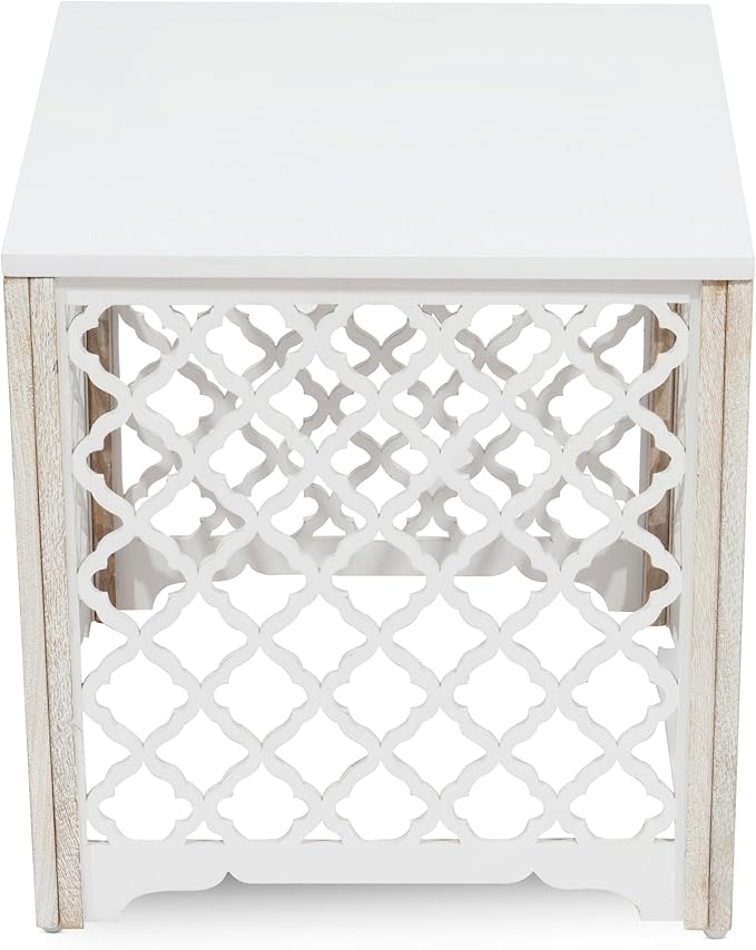 JFY Designs Carved Wooden Square Side Table Decorative Coffee Side Entryway Bedside|Modern Home Decor Table|Accent Table Living Room, Bedroom, Office|Hand Carved Farmhouse Rustic End Table 16-inch