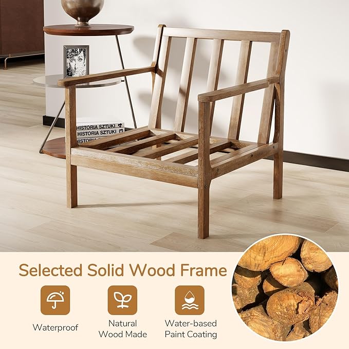 Giantex Mid Century Modern Accent Chair Set of 2, Wooden Arm Chair w/Solid Wood Frame, Removable Seat Cushion & Pillow, Vintage Comfy Reading Chair for Living Room, Bedroom, Study