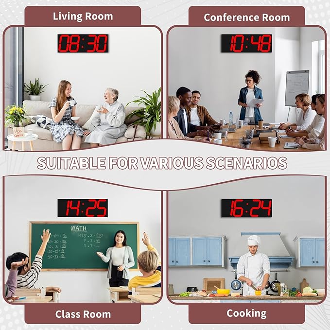 Large Digital Wall Clock,LED Digital Clock with Big Number,Multi-Function Remote Controlled Wall Clock with Timer, Alarm and Calendar Display(Red)