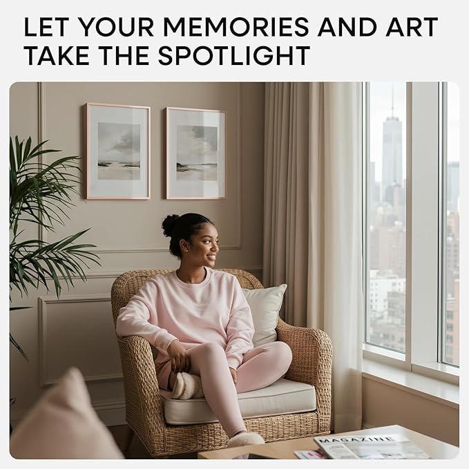 Homeforia 12x18 Picture Frame Rose Gold, High End Metal 12x18 Poster Frames with Mat 8.5x11 in Photo, 12 x 18 Rose Gold Frame Matted to 8.5 by 11 Print, 18x12 Frame, Tempered Glass, Wall Kit, Set of 1