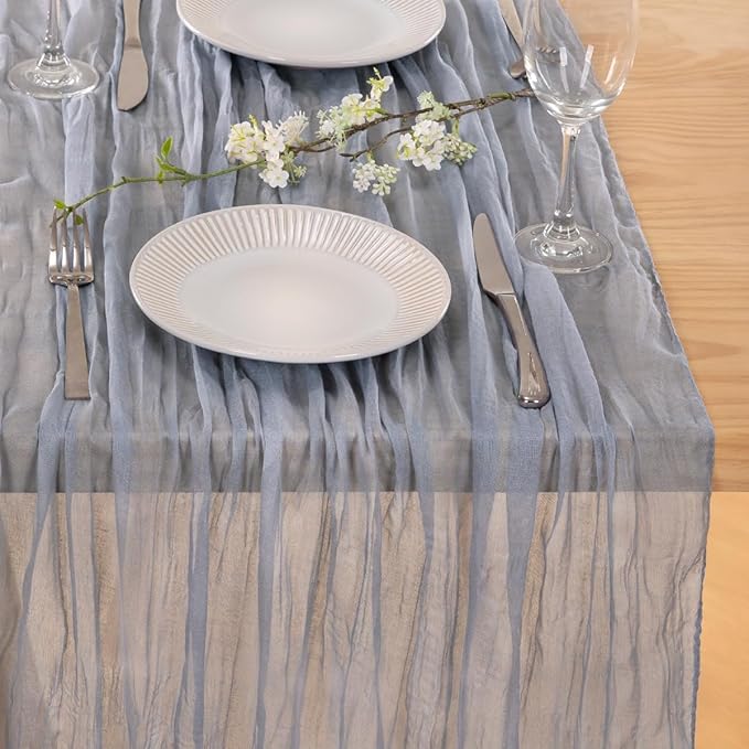 MLMC Grey Table Runner Cheesecloth Table Runner 10ft Sheer Rustic Gauze Cheese Cloth Centerpiece Decor 35x120 Inches for Wedding Party Bridal Shower Birthday Fall Decor