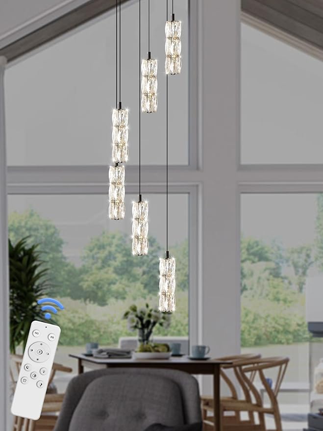 H78 Pendant Lights Kitchen Island 6-Lights Pendant Chandelier for Dining Room Hallway Stairwell,LED Dimmable 2700K-6000K (Black Chandelier)