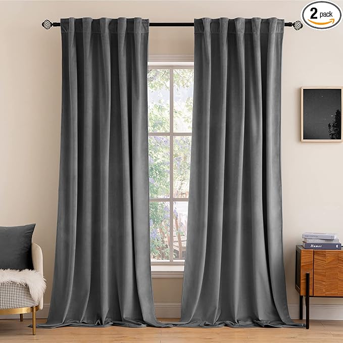 MIULEE Grey Velvet Curtains 108 inches Long 2 Panels - Luxury Blackout Curtains for Bedroom Living Room Thermal Insulated Fall Decor Super Soft Window Drapes Rod Pocket & Back Tab