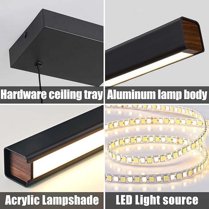 Linear Pendant Light Fixtures, LED Island Lights with Remote, Modern Pendant Light for Kitchen Island Dining Room Billiard Room Office Bar, 3000k-6000k Dimmable