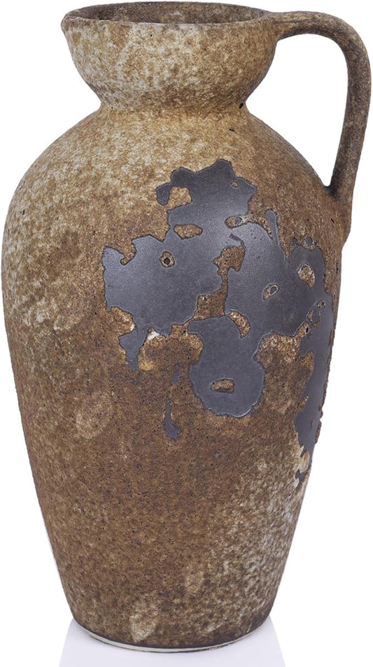 Wabi Sabi Decor Vintage Terracotta Vase with Handles, Rustic Ceramic Farmhouse Vase for Home Decor, Large Antique Vases, Ideal for Centerpieces, Tall Rustic Vases for Dried Flowers, Clay Home Decor