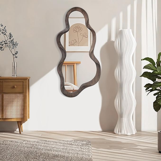 Asymmetrical Cloud Mirror - Irregular Wood Frame, Modern Artistic Wall Mirror, Decorative for Bathroom, Living Room, Bedroom, Entryway & Hallway - 90x50cm