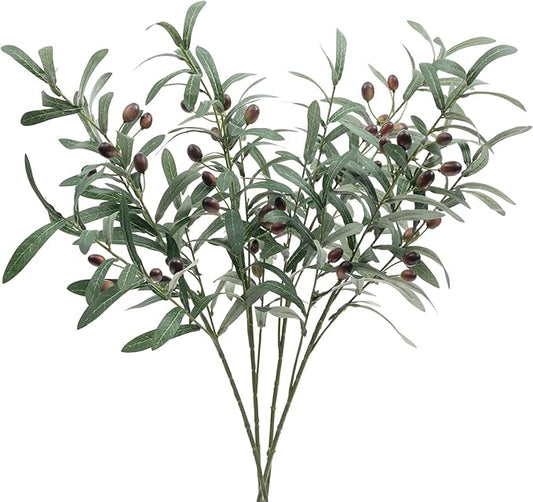 SHACOS 4 PCS 28 inch Artificial Olive Branches for Vases Greenery Olive Stems Faux Tree Branch Twig for Home Wedding Shop Office Garden Decor DIY Floral Crafts