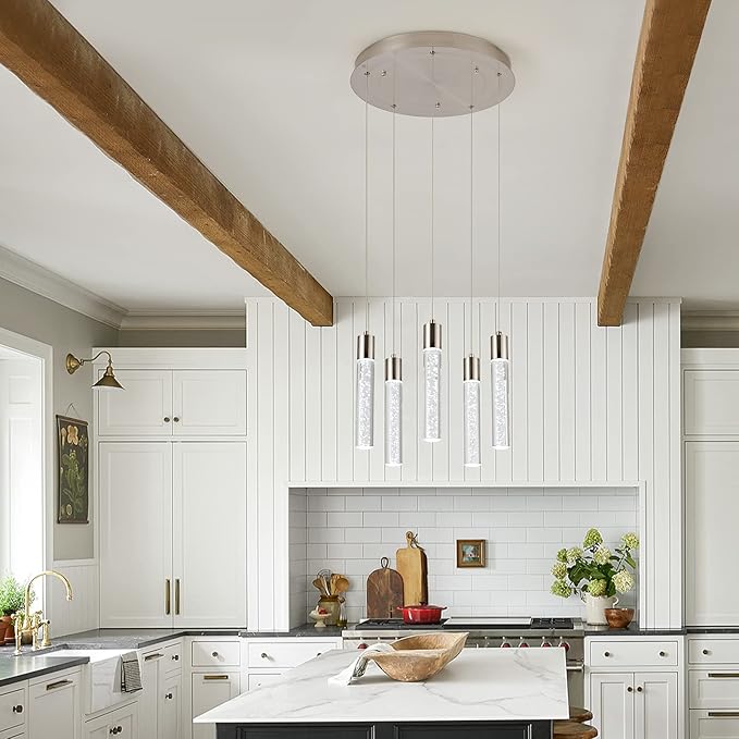 5-Light Pendant Lights for Kitchen Island, Kitchen Pendant Lighting Over Island,Integrated Modern Pendant Light with Crystal 40W,6000k Dimmable…