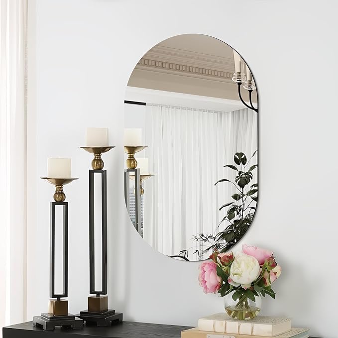 32" x 20" Frameless Mirror Wall Mirror, Modern Oval Bathroom Mirror with Polished Edge, Hang Horizontally or Vertically, for Bedroom Bathroom Livingroom Gym Entryway and More