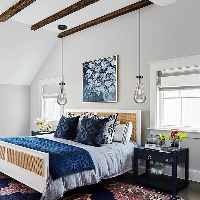 Raindrop Pendant Lights Kitchen Island Teardrop PlatingBlack Hanging Light Clear Solid Glass Pendant Light Modern Chandeliers for Dining Room Porch Corridor Living Room(PlatingBlack 1-Pack)