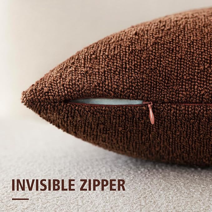Foindtower Pack of 2 Textured Boucle Throw Pillow Covers Accent Solid Decorative Lumbar Pillow Cases Cozy Couch Cushion Case for Chair Sofa Bedroom Living Room Home Decor 12x20 Inch Red Taupe