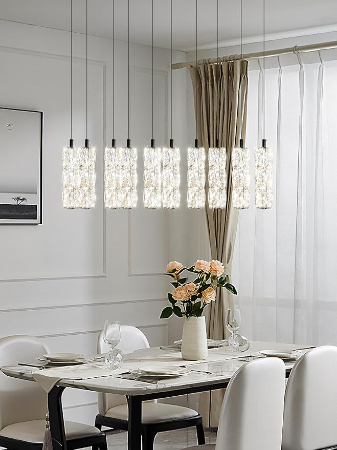 10-Light Modern LED Pendant Lighting Fixture for Kitchen Island Raindrop Crystal Chandelier Black Chandelier for Dining Room High Ceiling Chandelier for Staircase Foyer Hallway Villa
