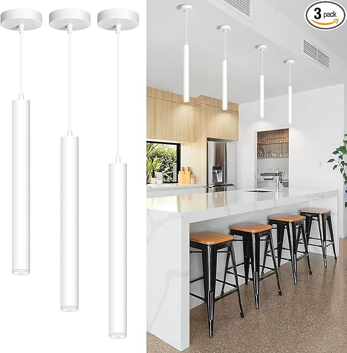 OKELI Modern Pendant Lights 4000K White LED Dimmable Pendant Light Fixtures Pendant Lighting for Kitchen Island,Bar,Bedroom, 15.7inch, 10W, ETL, 3Pack