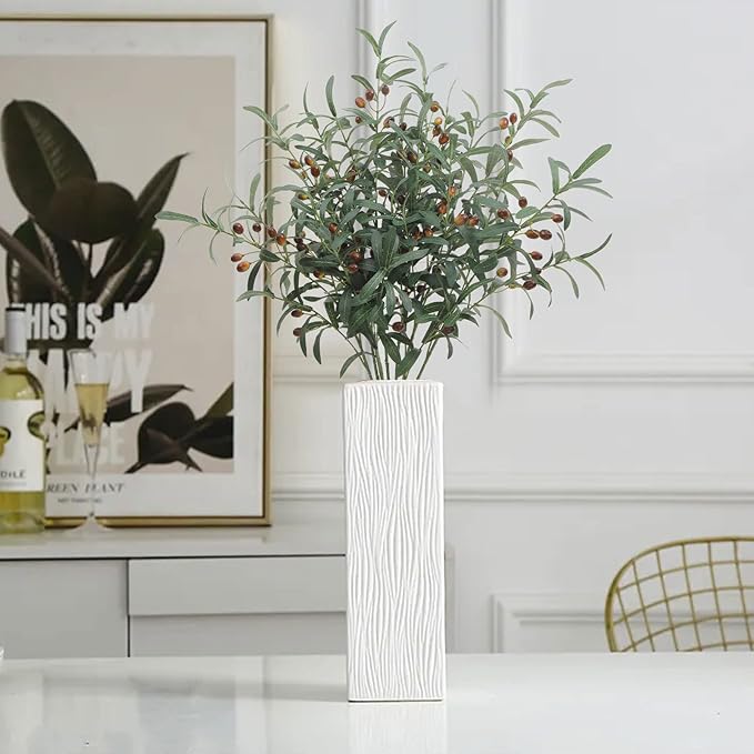 SHACOS 8 PCS Fake Olive Tree Branches Faux Olive Branches for Vase 28 inch Long Stems Artificial Greenery Stems Bulk Green Leaves Plant Twigs Decor