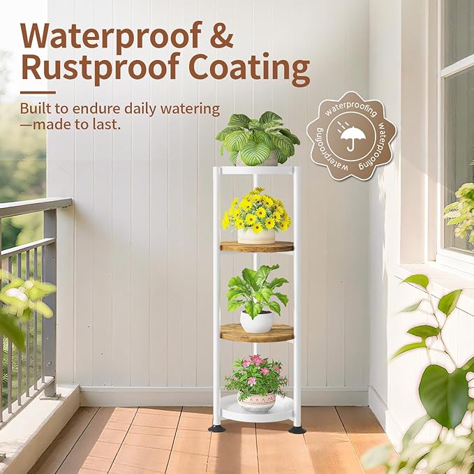 LASZOLA 4 Tier White Plant Stand Indoor for Large Tall Heavy Duty Flower Planter, Metal Vertical Multi Level Rack for Narrow Floor Corner, Sturdy Round Holder Organizer, Modern, Mid Century, Farmhouse