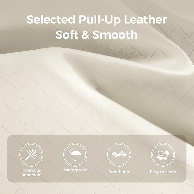 MAISON ARTS Off White Counter Height 24 inch Bar Stools Set of 2 for Kitchen Counter Solid Wood Legs with Faux Leather Padded Seat Farmhouse Barstools for 34"-38" Counter Island Upholstered Stools