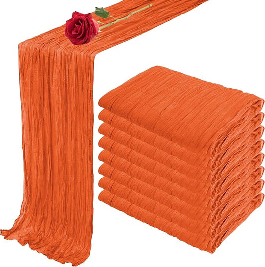 8 Pack 10FT Orange Easter Cheesecloth Table Runner 35x120 Inch Gauze Rustic Wedding Cheese Cloth Table Runners, Romantic Semi Sheer Boho Table Runners for Wedding Bridal Shower Party Decor