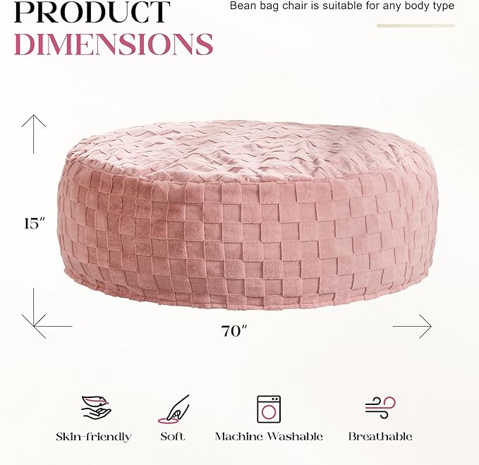 Hobestluk Bean Bag Chairs Beanbag Chair with Filler Adult Bean Bags with Fluffy Cover, Giant Bean Bag Chairs for Adults for Living Room, Bedroom (Pink, 6FT - 70" x 70" x 15")