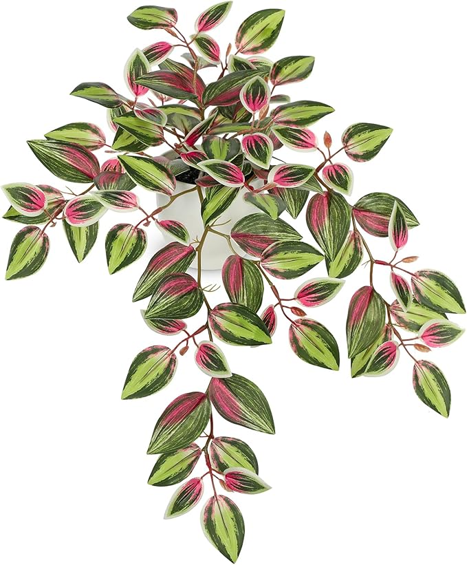Briful Small Faux Plants Indoor Artificial Potted Silk Plants Fake Watermelon Peperomia Trailing Vine Plant for Home Office Bathroom Table Shelf Mantle Modern Decoration(Red Green- 1 Pack)