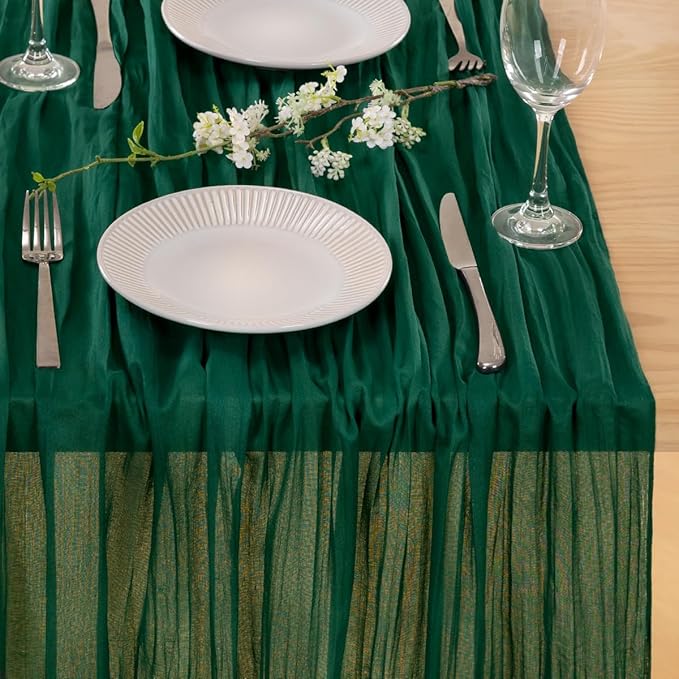 MLMC 3 Pack Emerald Green Cheesecloth Table Runner Boho Dark Green Cheese Cloth Table Runner 10ft Sheer Gauze Fall Cheesecloth Decorations for Wedding Home Party Decor