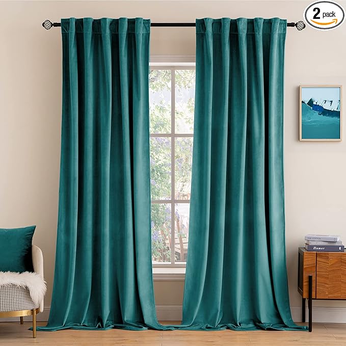 MIULEE Teal Velvet Curtains 2 Panels Luxury Blackout Curtains for Bedroom Living Room Thermal Insulated Super Soft Window Drapes Rod Pocket & Back Tab, W52 x L72 inches