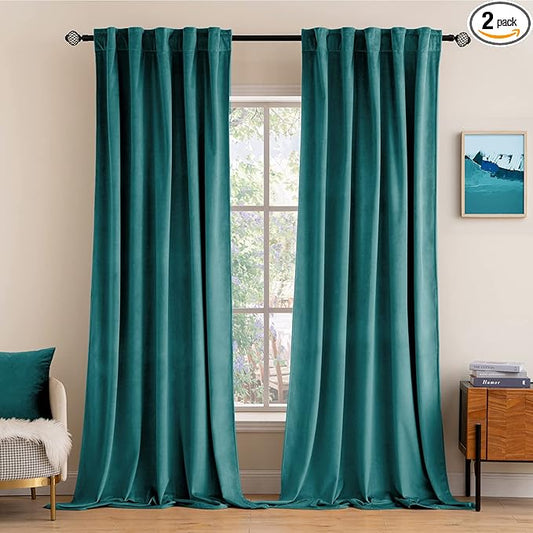MIULEE Teal Velvet Curtains 2 Panels Luxury Blackout Curtains for Bedroom Living Room Thermal Insulated Super Soft Window Drapes Rod Pocket & Back Tab, W52 x L72 inches