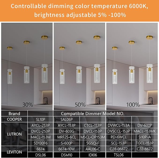 Pendant Ceiling Light Fixture for Kitchen Island, Gold Pendant Light Integrated LED Hanging Light with Crystal Bubble Glass Pendant Light Modern Pendant Lights Kitchen Island (1-Pack)