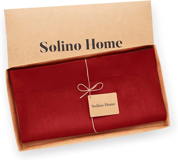 Solino Home Linen Red Square Tablecloth 52 x 52 Inch - 100% Pure Linen Table Throw - Fete, Machine Washable Table Cloth for Christmas, Holiday