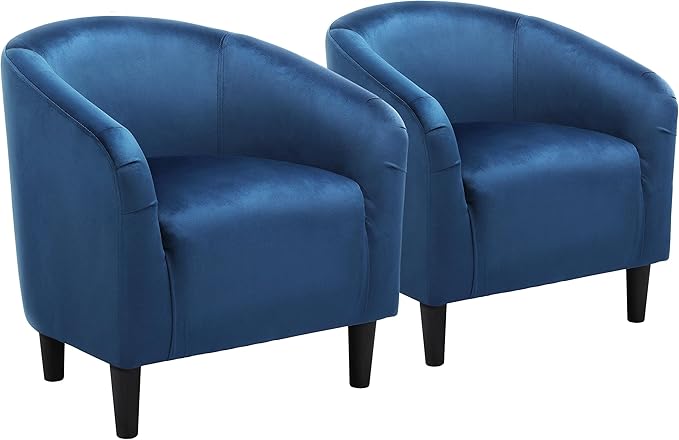 Yaheetech Velvet Barrel Chairs, Accent Chairs Modern Side Chairs Club Chair with Soft Padded Seat and Sturdy Legs for Living Room/Bedroom/Reading Room, Pagoda Blue, Set of 2