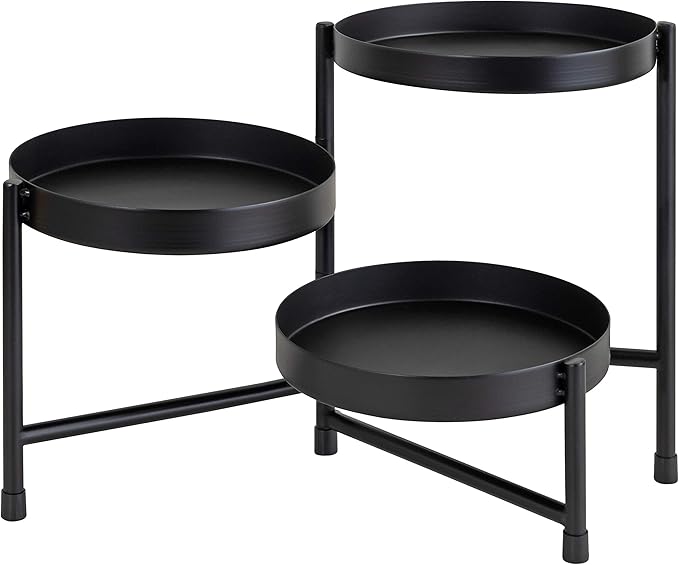Kate and Laurel Finn Modern Tri-Level Metal Plant Stand, 7.25 x 7.25 x 10, Black, Indoor Multi-Tiered Plant Stand for Tabletop