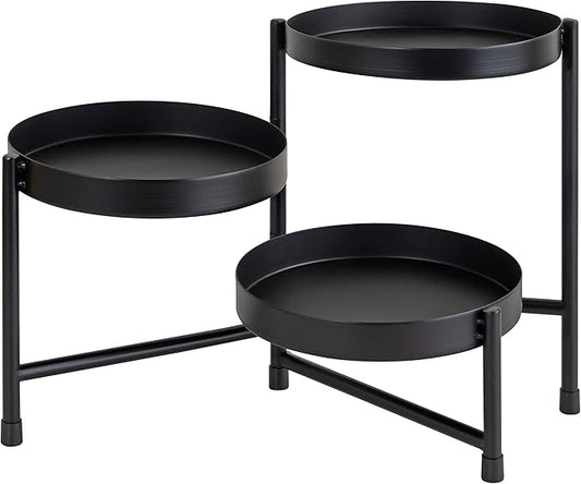 Kate and Laurel Finn Modern Tri-Level Metal Plant Stand, 7.25 x 7.25 x 10, Black, Indoor Multi-Tiered Plant Stand for Tabletop