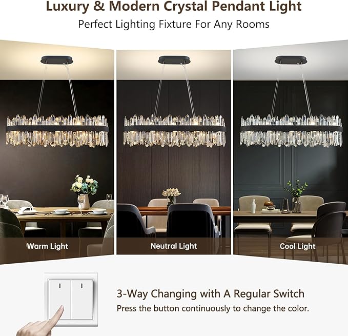 Modern Rectangular Crystal Chandelier, 20-Lights Black Raindrop Chandelier Lighting Contemporary Pendant Ceiling Light Fixture for Dining Room Living Room Kitchen Island L35.4''