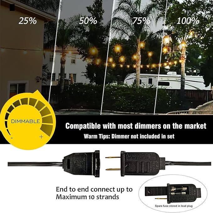 100FT LED String Lights Outdoor Waterproof G40 Globe String Lights with 52 Shatterproof Bulbs(2 Extra), Dimmable Connectable Patio Lights String for Hanging Bistro Backyard Gazebo Lights