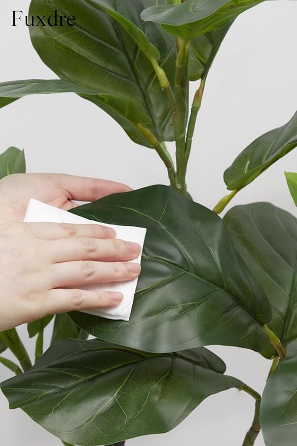 Artificial Fiddle Leaf Fig Tree 23.5 inch, Ficus Tree Artificial with 27 Leaves in Pot for Home Office Decor, Fake Silk Trees Greenery for Indoor House Living Room Store Floor Decoration