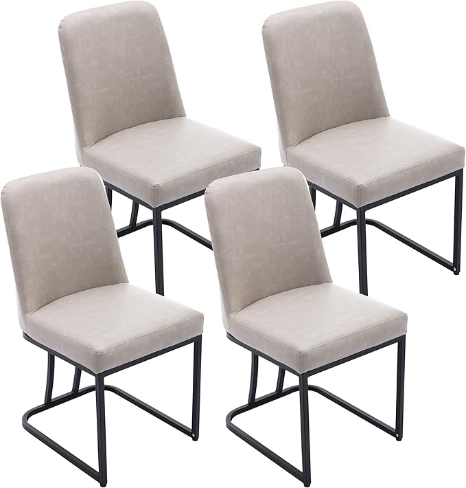 VESCASA Faux Leather Upholstered Dining Chairs with Back, Mid Century Modern Chairs with Black Metal Frame for Dining Room, Restaurant, Kitchen, Set of 4, Pebble Grey