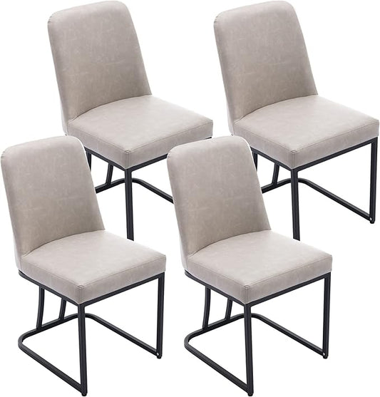 VESCASA Faux Leather Upholstered Dining Chairs with Back, Mid Century Modern Chairs with Black Metal Frame for Dining Room, Restaurant, Kitchen, Set of 4, Pebble Grey