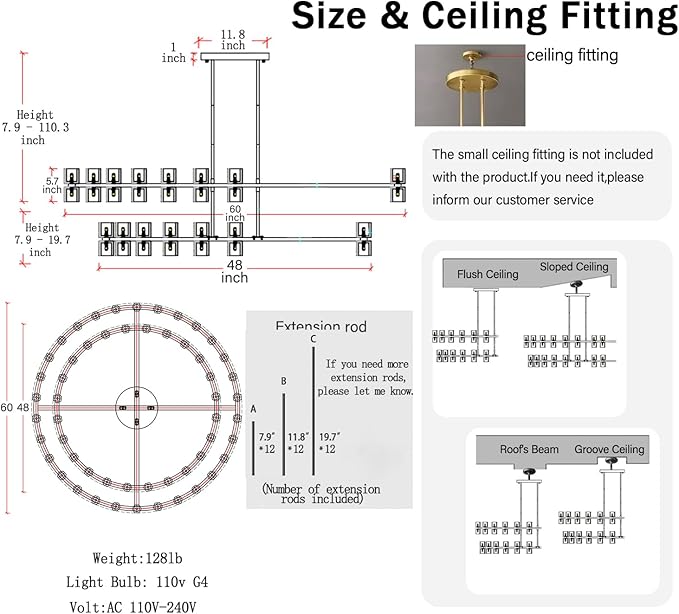 D48''+D60'' Large Black Wagon Wheel Chandeliers Black Round Chandelier Glass Chandeliers for Dining Room,Living Room Vintage Chandelier