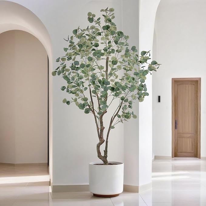 7ft(84IN) Tall Artificial Eucalyptus Tree Large Faux Plant with Realistic Trunks and Leaves,Fake Floor Potted Artificial Plants for Home Living Room Office Indoor Decor (7Feet,1Pack)