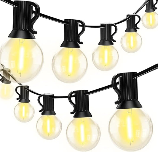 50FT Outdoor String Lights, G40 Globe String Lights with 25 Bulbs& 2 Spare, Waterproof Warm White Lights Indoor, Connectable Patio Lights for Outside Backyard Wedding Bistro Party Decor