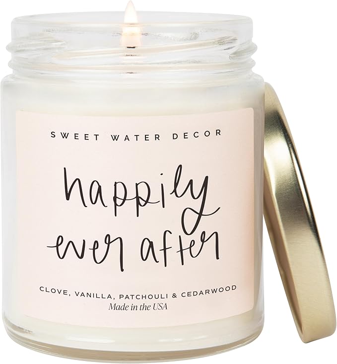 Sweet Water Decor Happily Ever After Candle - Gold Pepper, Clove Leaf, Nutmeg and Lavender Scented Candle for Home - 9oz Clear Jar with 40 Hour Burn Time, Made in USA - Wedding and Engagement Gifts