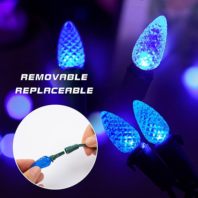 Christmas C3 Bulbs Light String 50 LED Multicolor Strawberry Xmas Tree Outdoor Indoor Waterproof Decoration Plug in 18 Feet Used for Patio Party Festive Courtyard Home (Blue)