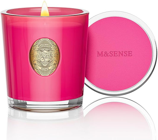 M&SENSE Natural Soy Candle| Rose Lychee &Pink | 10.2 oz, 55H Burn | Luxury Scented Candle for Relaxation, Gifting, Home Décor | for Bedroom, Office, Party