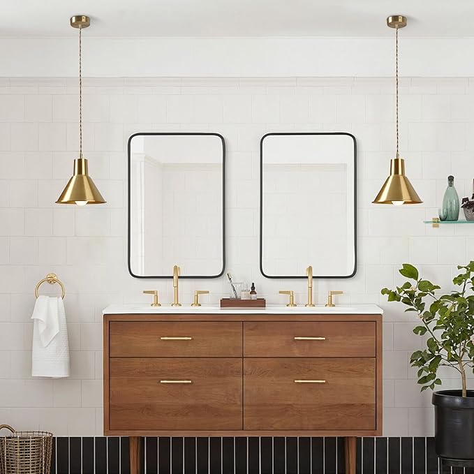 KCO Lighting Gold Cone Pendant Light Mini Barn Pendant Light Fixtures Modern Brass Pendant Lights Kitchen Island Set of 2 Vintage Industrial Ceiling Hanging Light for Dining Room Living Room 2 Pack