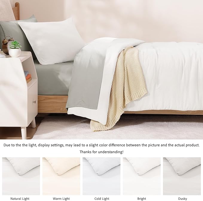 WRENSONGE Twin Comforter Set- 5 Pieces White Twin Bed in a Bag, All Season Twin XL Bedding Sets with 1 Fitted Sheet, 1 Flat Sheet, 1 Pillow Sham and 1 Pillowcase