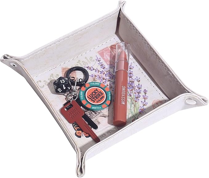 Decorative Valet Tray Organizer for Keys, Makeup Brush Holder, Jewelry Tray Dish,Cute Bowl Trinket Tray,New Home Gifts for Women,Catchall Bedside Nightstand Caddy Holder (Lavender)